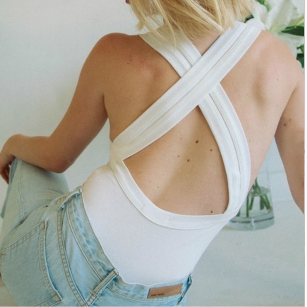 The Line by K Suki Cross Strap Bodysuit White S